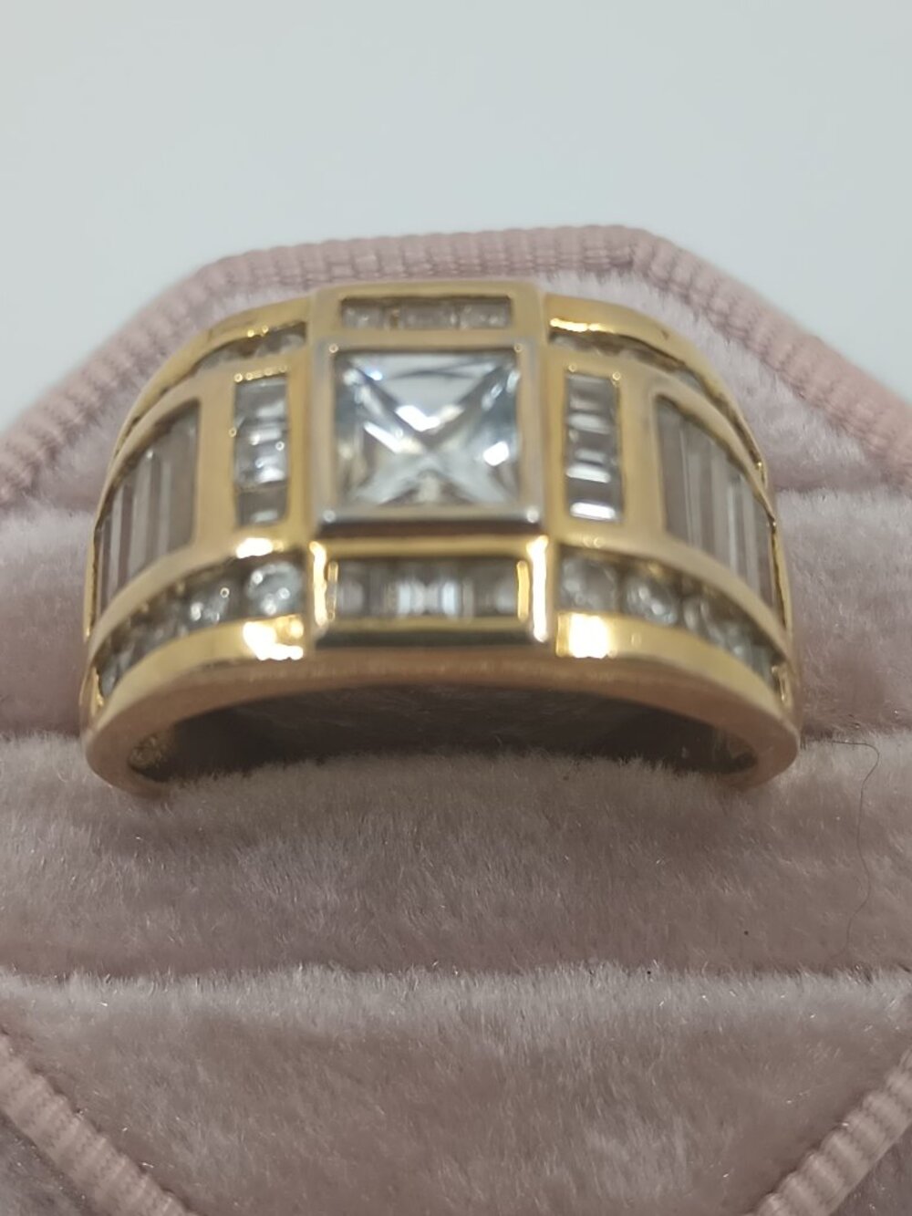 Vintage Ross Simmons Men's Gold Vermeil Sterling Silver CZ Statement Ring Sz 13
